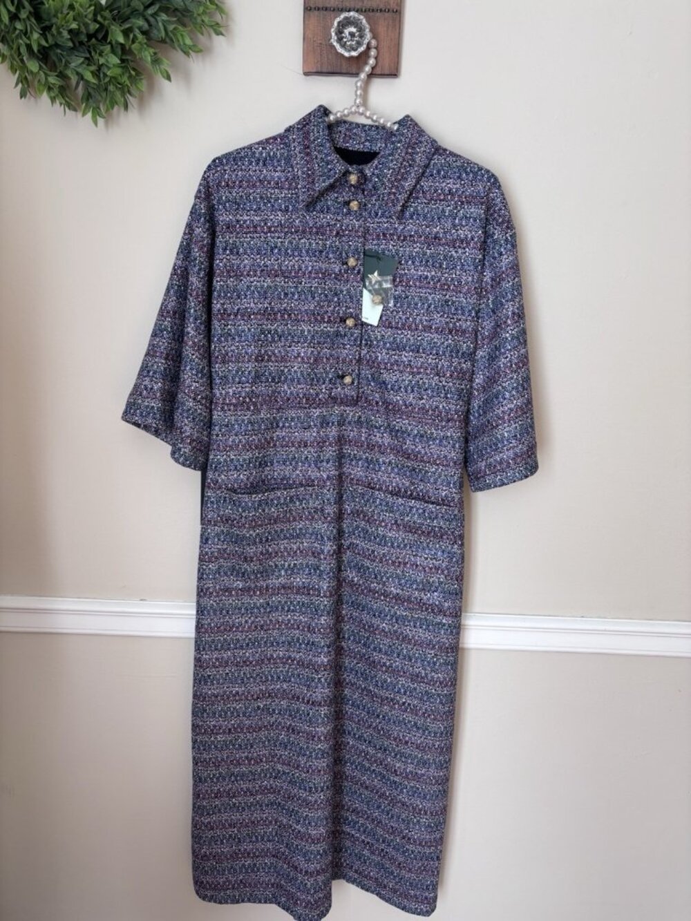 NWT Tuckernuck Womens Size S Beth Dress Multicolor Tweed Gold Tone Buttons